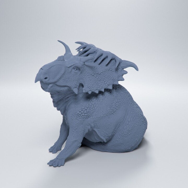 Kosmoceratops sitting - Dino and Dog Miniatures