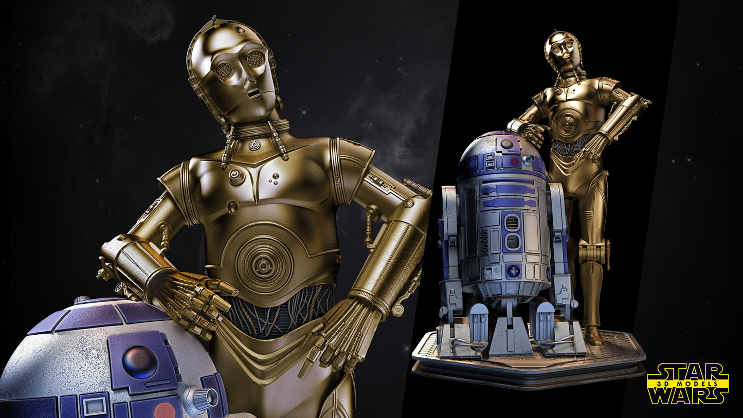 C3-PO and R2-D2 -UNPAINTED- Star Wars 3D Models