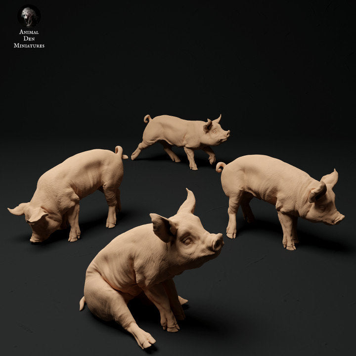 Berkshire Piglets - UNPAINTED - Animal Den Miniatures