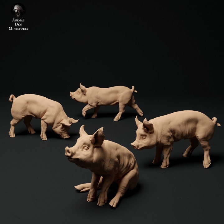 Berkshire Piglets - UNPAINTED - Animal Den Miniatures