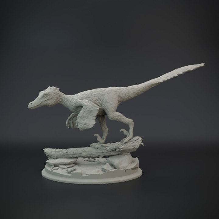 Velociraptor Mongolianensis on Tree - UNPAINTED - Dino and Dog Miniatures