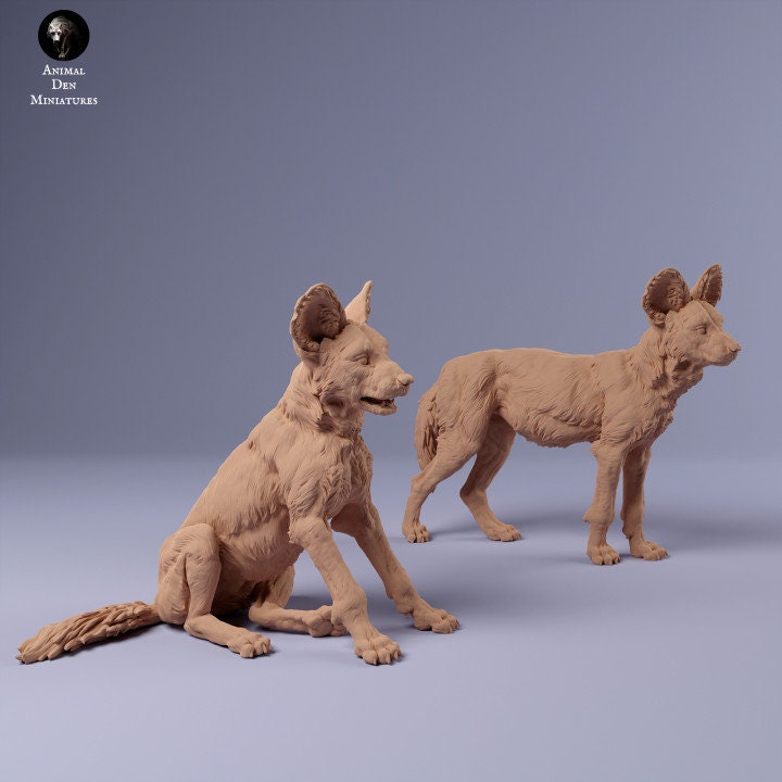 African Wild Dog Pups - UNPAINTED - Animal Den Miniatures