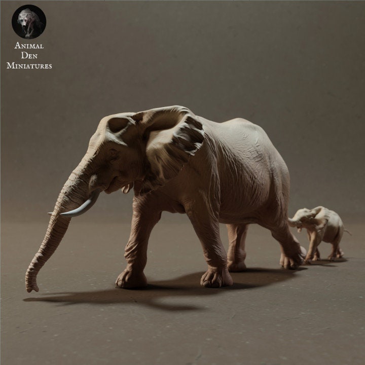 African Bush Elephant Cow and Calf - UNPAINTED - Animal Den Miniatures