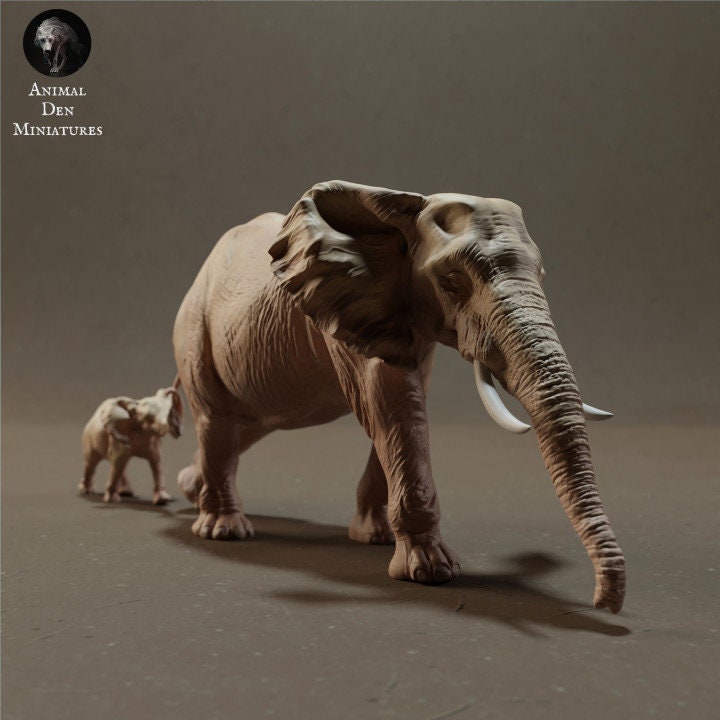 African Bush Elephant Cow and Calf - UNPAINTED - Animal Den Miniatures