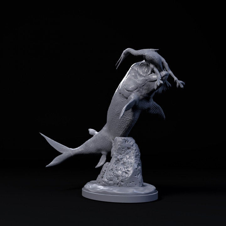 Xiphactinus hunting Hesperornis - UNPAINTED - Dino and Dog Miniatures