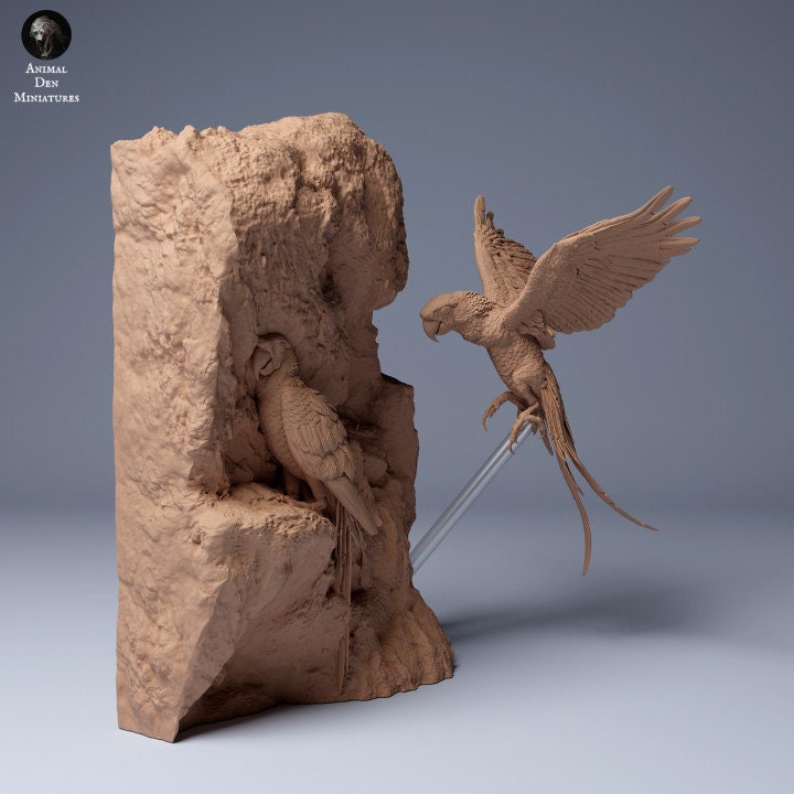 Scarlet Macaws (Ara macao) - UNPAINTED - Animal Den Miniatures