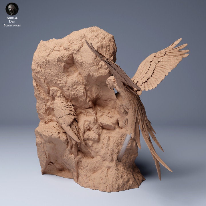 Scarlet Macaws (Ara macao) - UNPAINTED - Animal Den Miniatures