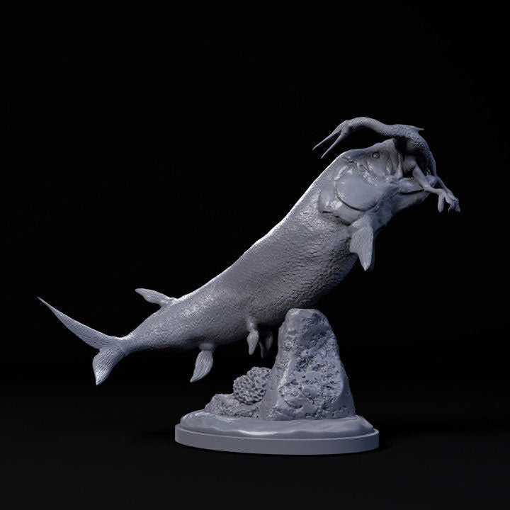 Xiphactinus hunting Hesperornis - UNPAINTED - Dino and Dog Miniatures