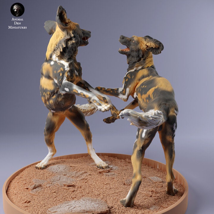 African Wild Dogs Play - UNPAINTED - Animal Den Miniatures