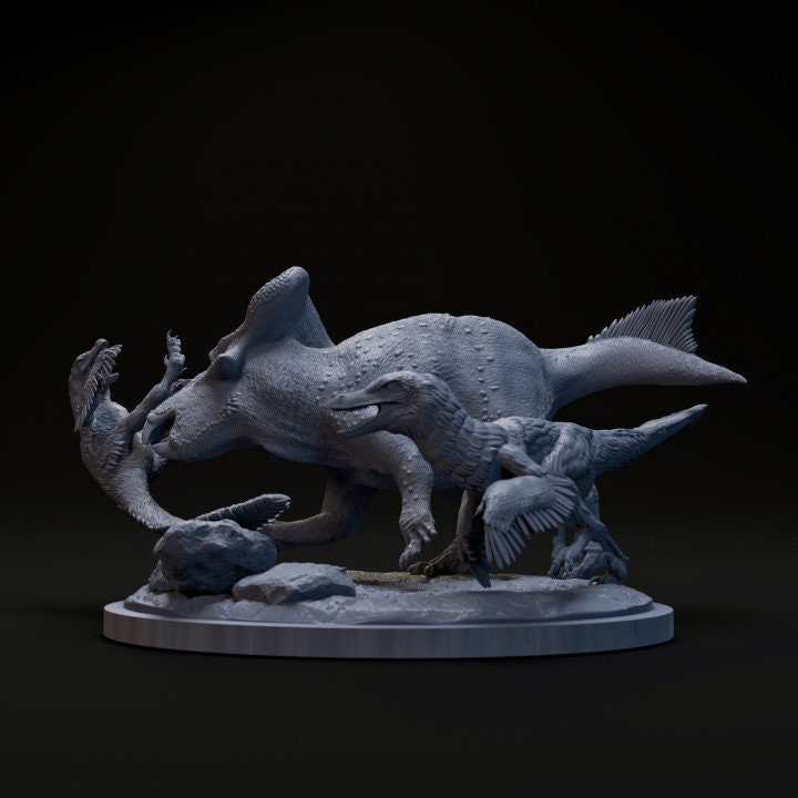 Protoceratops vs Velociraptor - UNPAINTED - Dino and Dog Miniatures