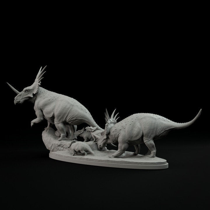 Styracosaurus family - UNPAINTED - Dino and Dog Miniatures