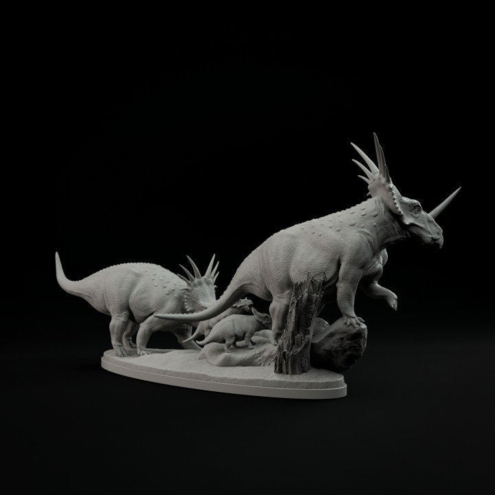 Styracosaurus family - UNPAINTED - Dino and Dog Miniatures