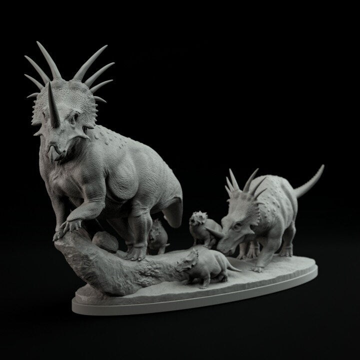 Styracosaurus family - UNPAINTED - Dino and Dog Miniatures