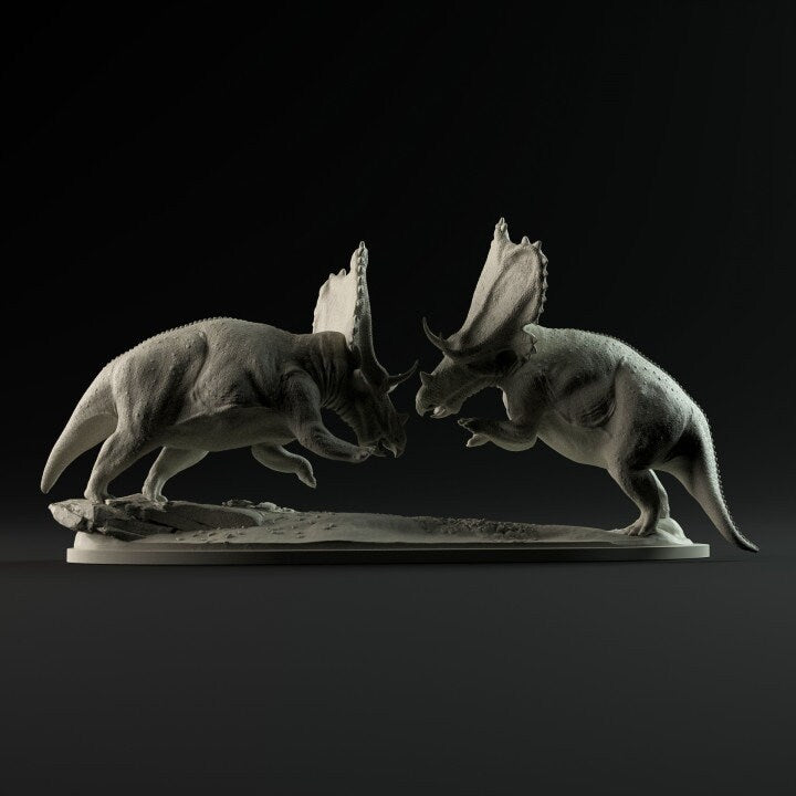 Mercuriceratops duel - UNPAINTED - Dino and Dog Miniatures