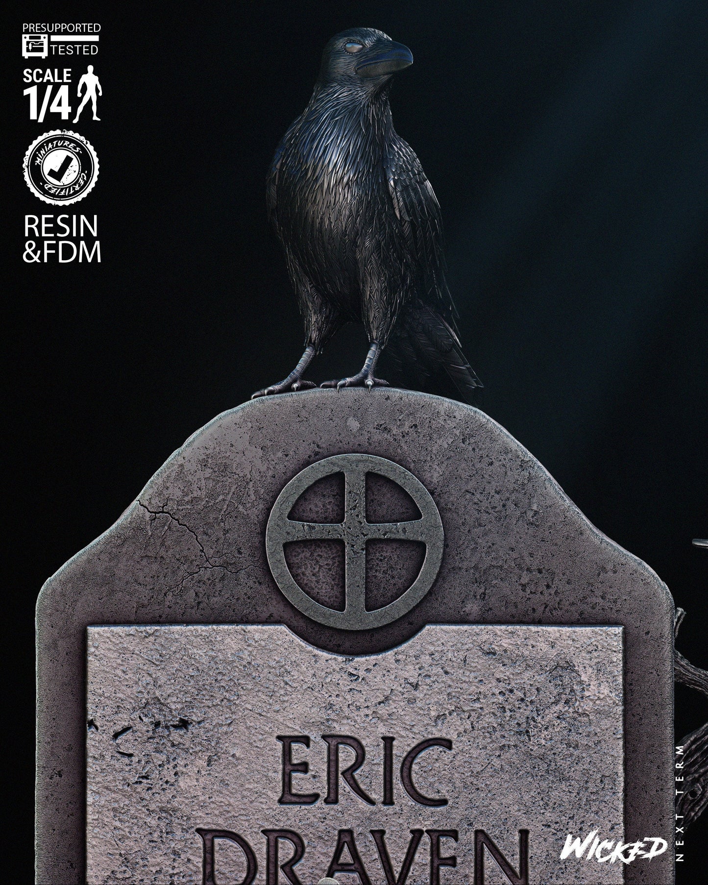 Crow Tomb Bust - UNPAINTED FAN ART - Wicked 3D Models