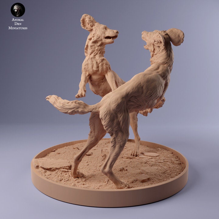 African Wild Dogs Play - UNPAINTED - Animal Den Miniatures