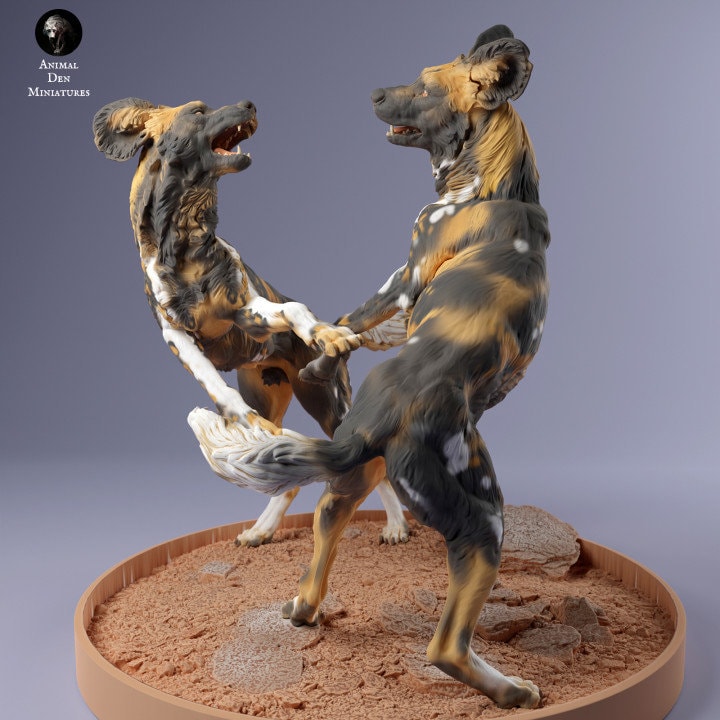 African Wild Dogs Play - UNPAINTED - Animal Den Miniatures