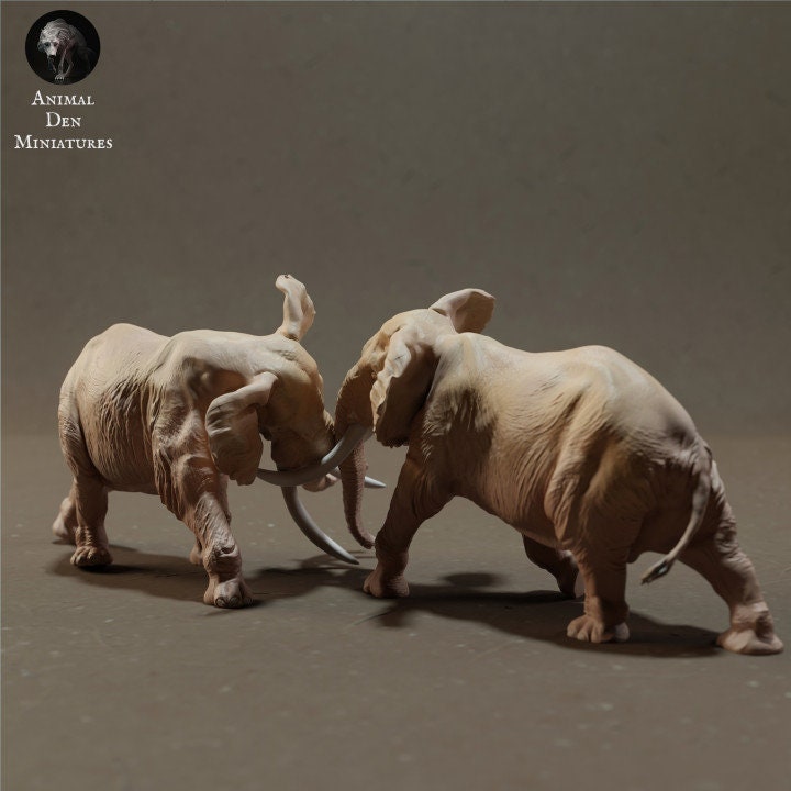 African Bush Elephant Bulls Fight - UNPAINTED - Animal Den Miniatures