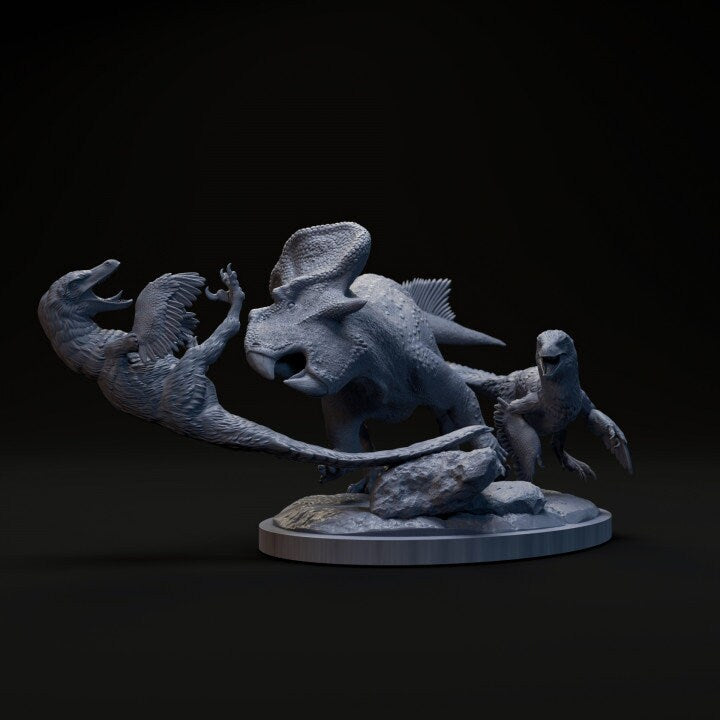 Protoceratops vs Velociraptor - UNPAINTED - Dino and Dog Miniatures