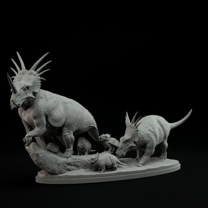 Styracosaurus family - UNPAINTED - Dino and Dog Miniatures