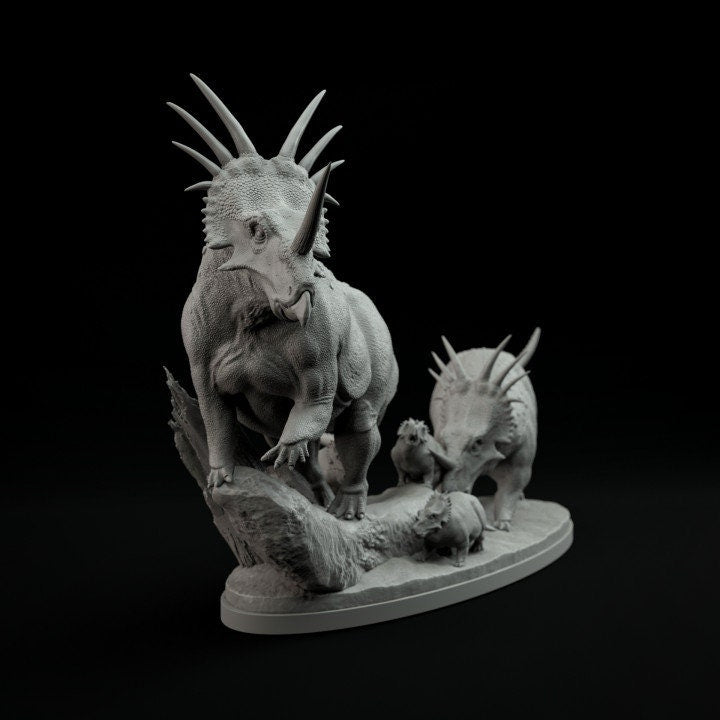 Styracosaurus family - UNPAINTED - Dino and Dog Miniatures