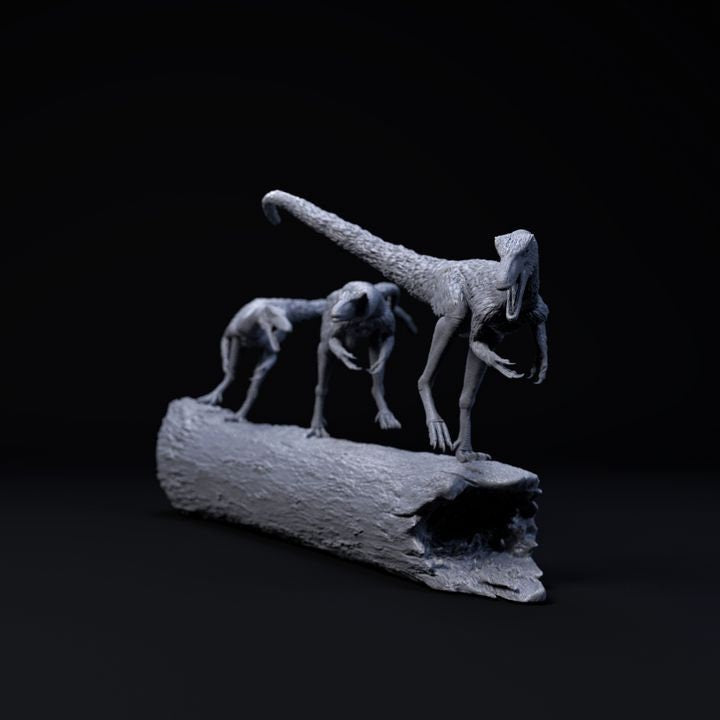 Compsognathus on log - UNPAINTED - Dino and Dog Miniatures