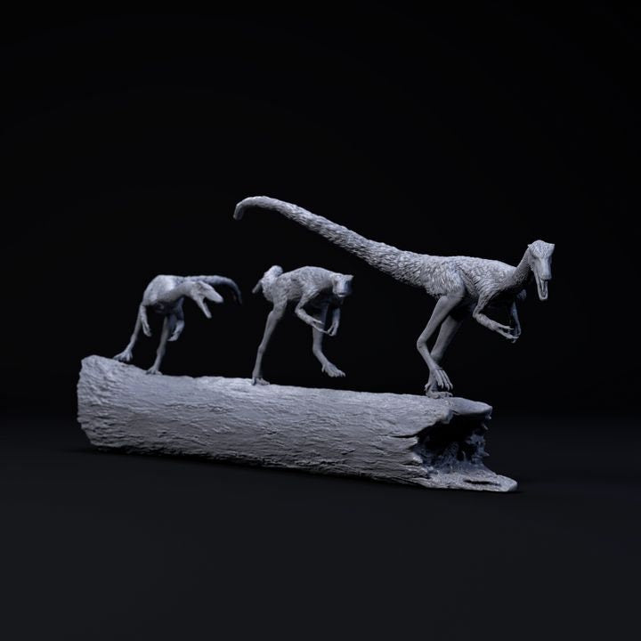 Compsognathus on log - UNPAINTED - Dino and Dog Miniatures