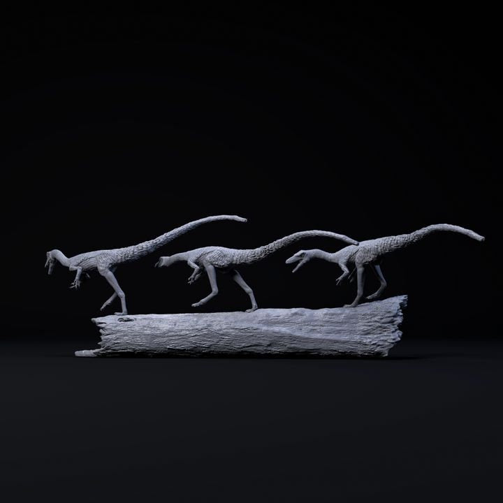 Compsognathus on log - UNPAINTED - Dino and Dog Miniatures