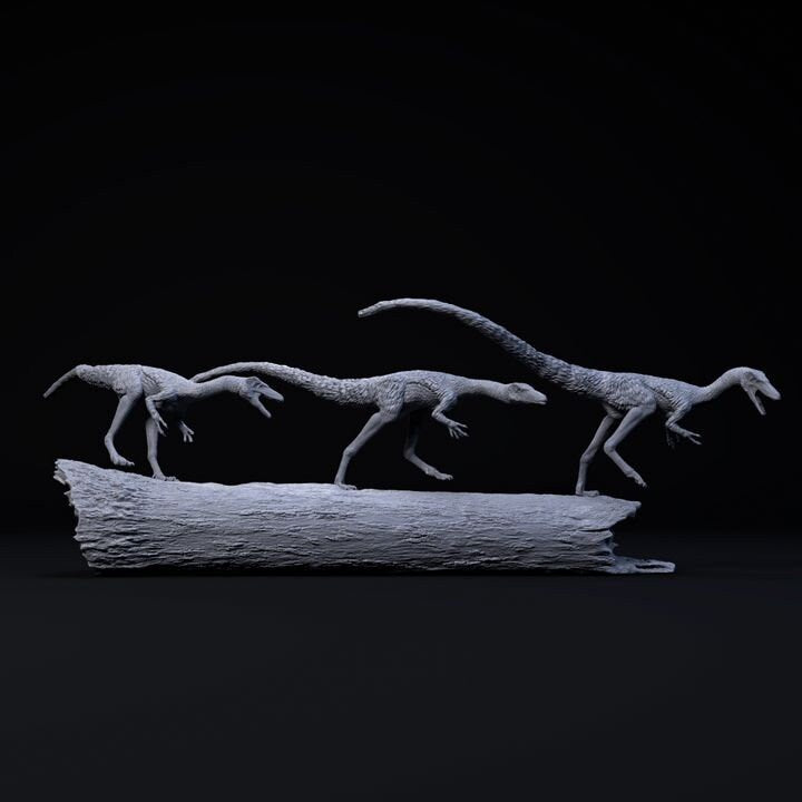 Compsognathus on log - UNPAINTED - Dino and Dog Miniatures