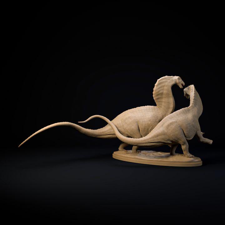 Amargasaurus Fight - UNPAINTED - Dino and Dog Miniatures