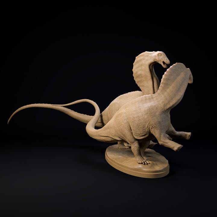 Amargasaurus Fight - UNPAINTED - Dino and Dog Miniatures