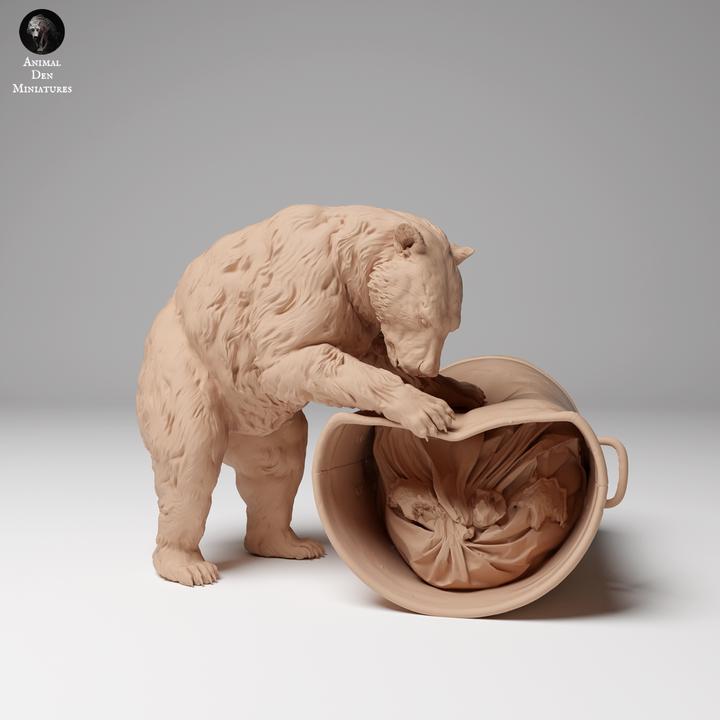 Black Bear Destroys Trash Can - UNPAINTED - Animal Den Miniatures
