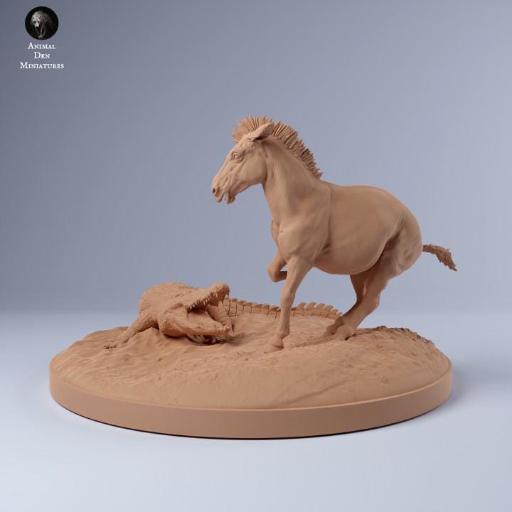 Zebra vs Nile Crocodile - UNPAINTED - Animal Den Miniatures