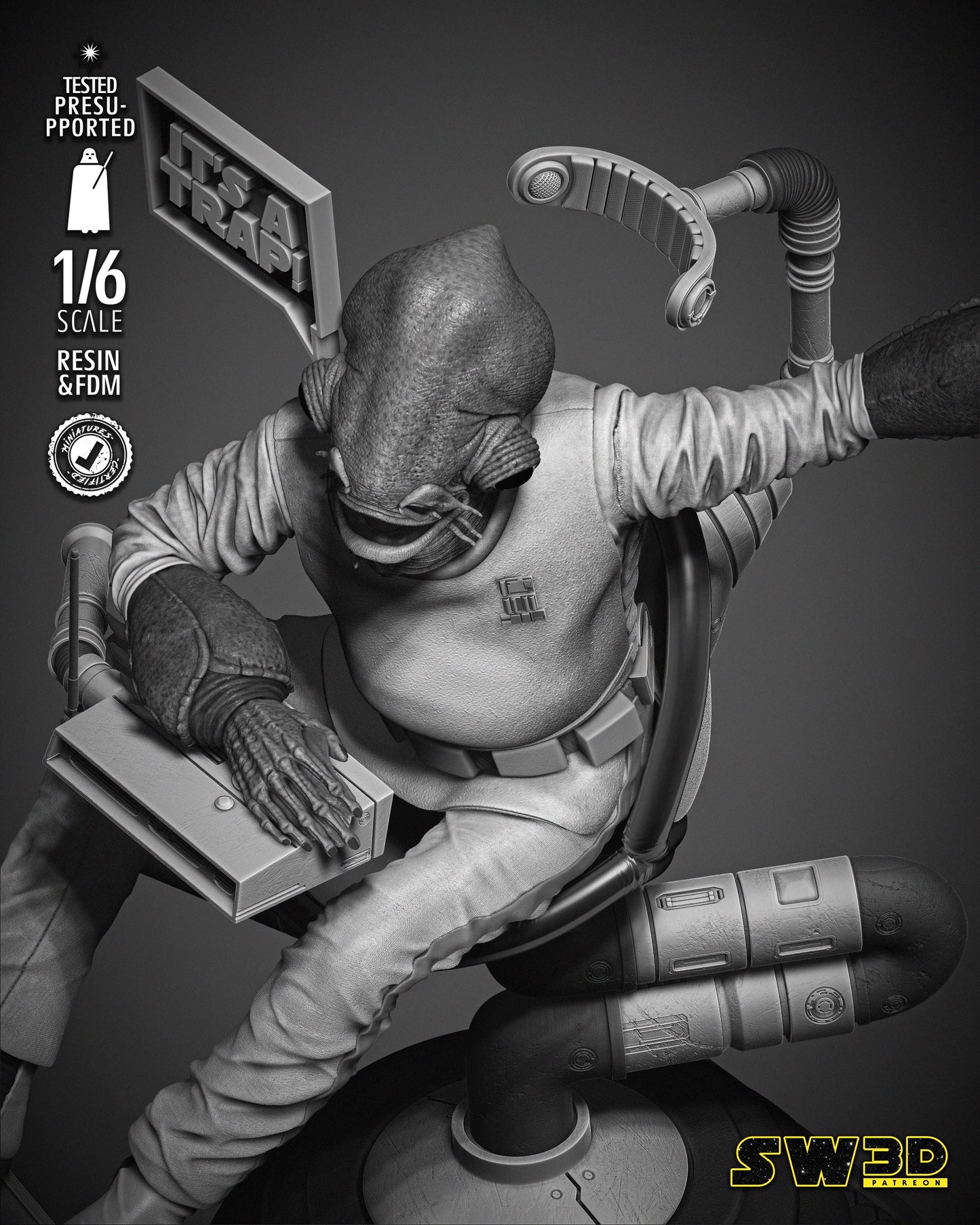 Ackbar Admiral Sculpture - UNPAINTED FAN ART - Star Wars 3D Models