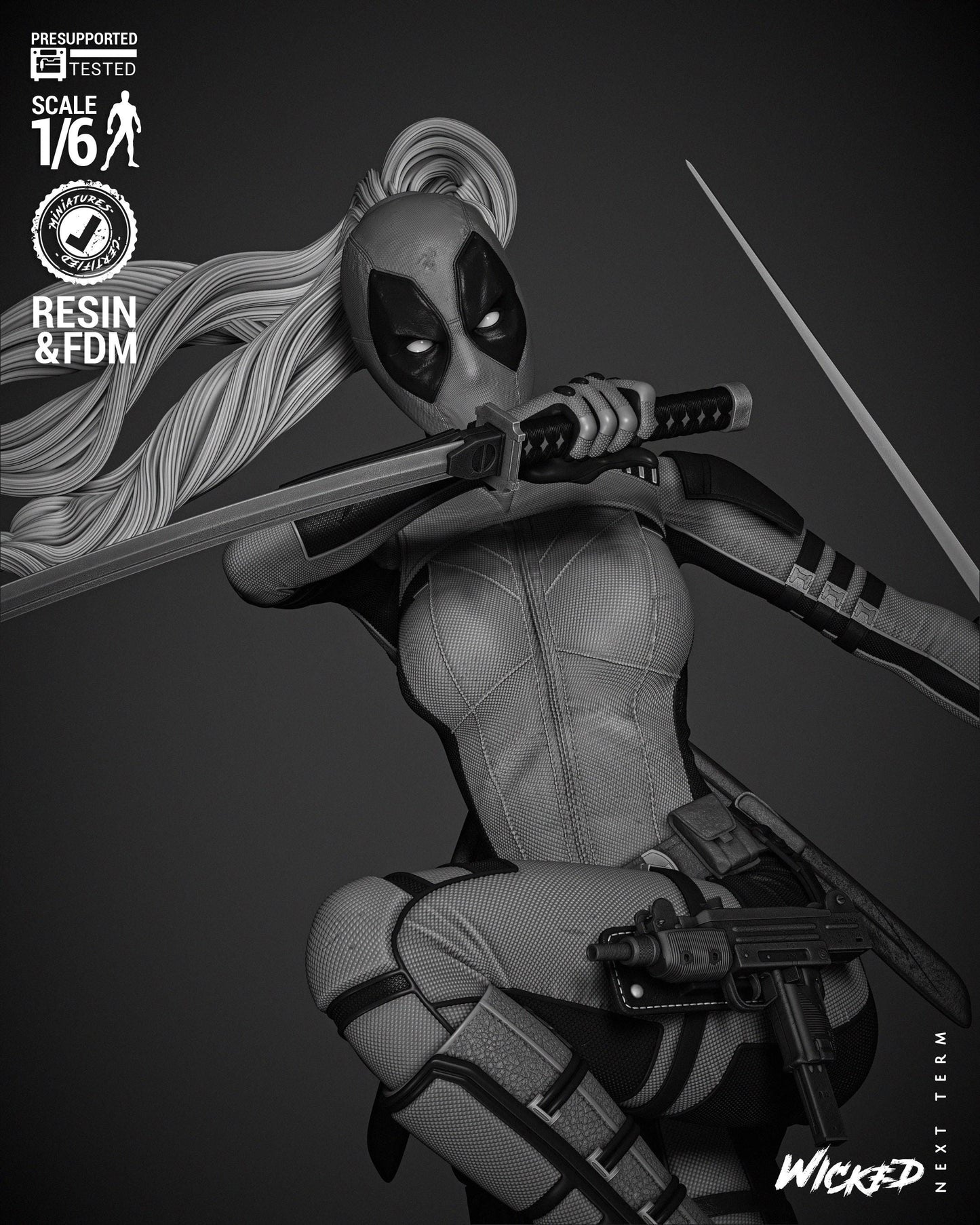 Lady Deadpool Sculpture - UNPAINTED FAN ART - Wicked 3D Models