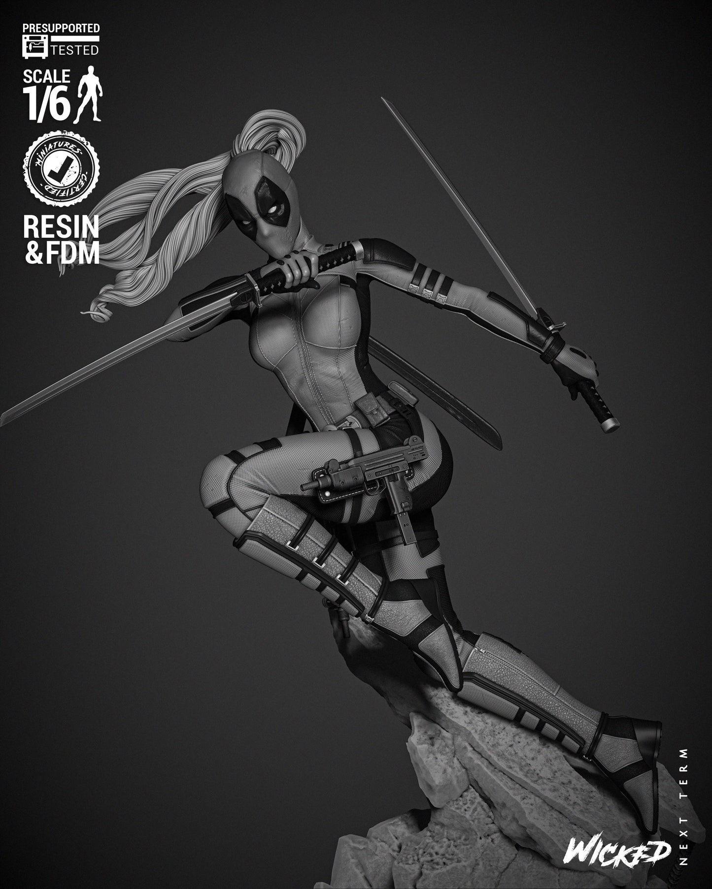 Lady Deadpool Sculpture - UNPAINTED FAN ART - Wicked 3D Models