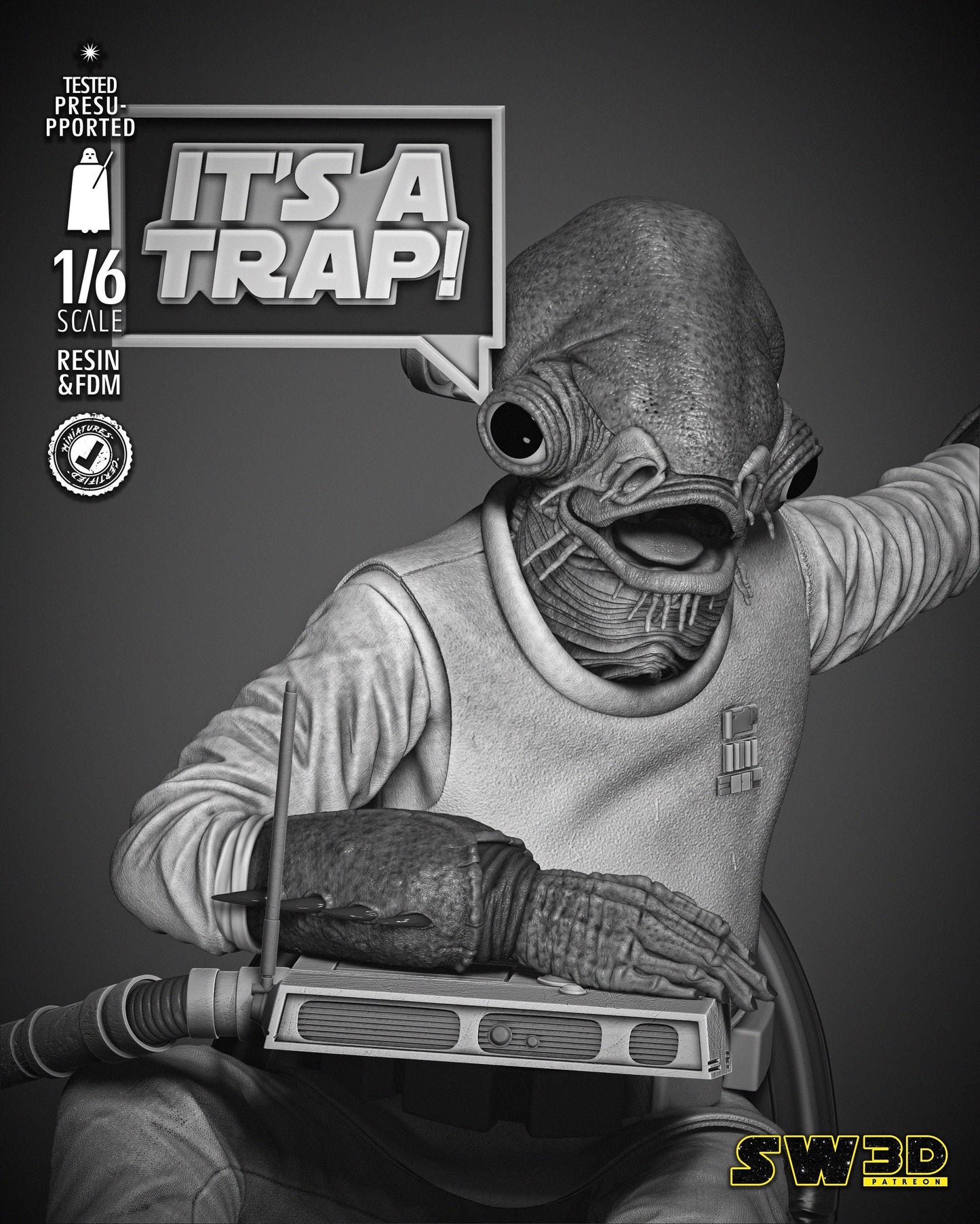 Ackbar Admiral Sculpture - UNPAINTED FAN ART - Star Wars 3D Models