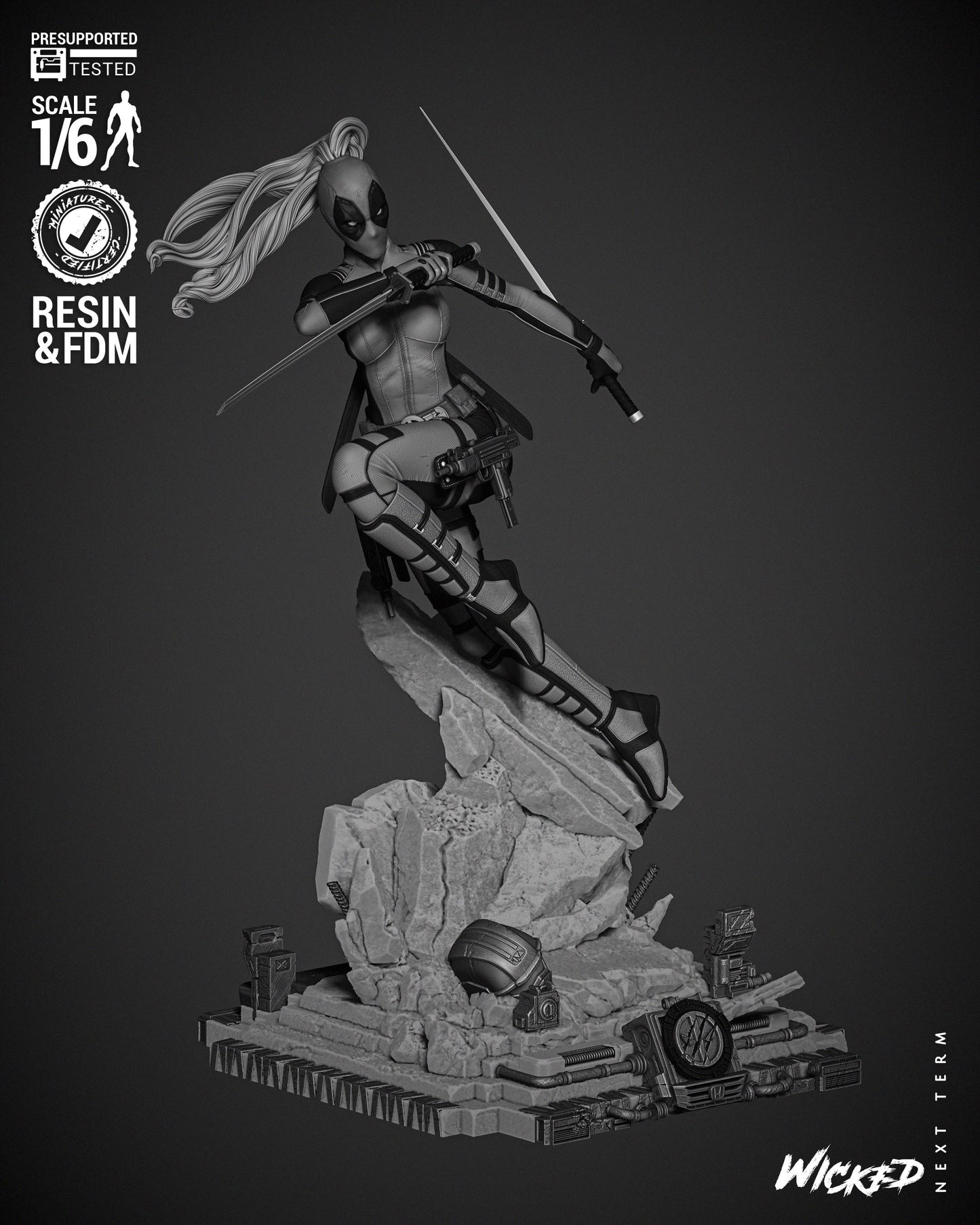 Lady Deadpool Sculpture - UNPAINTED FAN ART - Wicked 3D Models