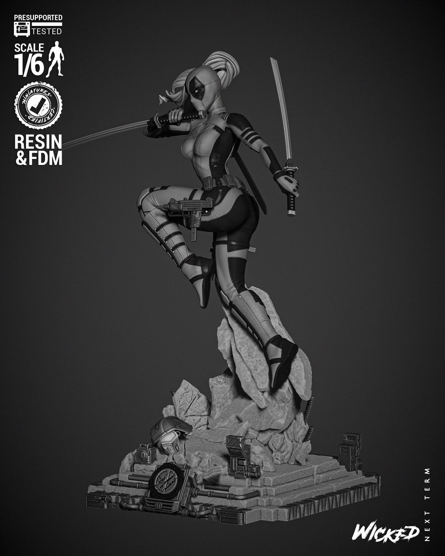 Lady Deadpool Sculpture - UNPAINTED FAN ART - Wicked 3D Models