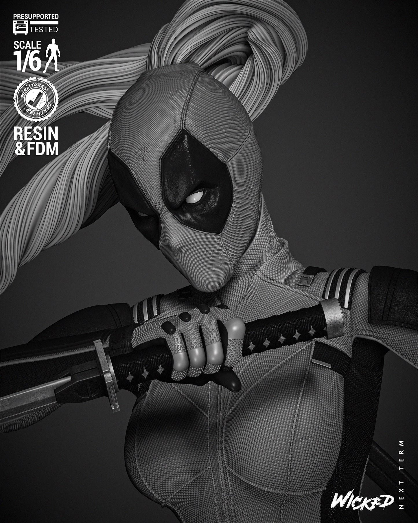 Lady Deadpool Sculpture - UNPAINTED FAN ART - Wicked 3D Models
