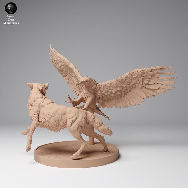 Golden Eagle vs Mongolian Wolf - UNPAINTED - Animal Den Miniatures