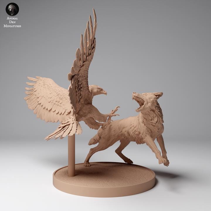 Golden Eagle vs Mongolian Wolf - UNPAINTED - Animal Den Miniatures
