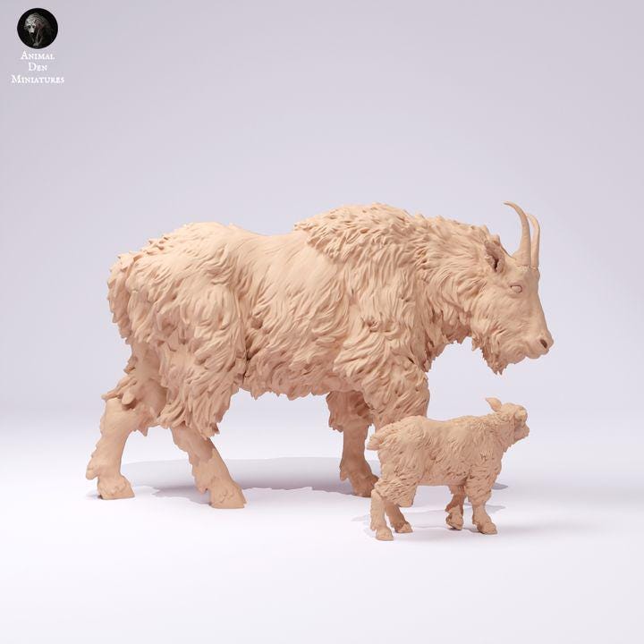 Rocky Mountain Goat and Kid- UNPAINTED - Animal Den Miniatures