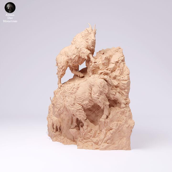 Rocky Mountain Goats Cliff - UNPAINTED - Animal Den Miniatures