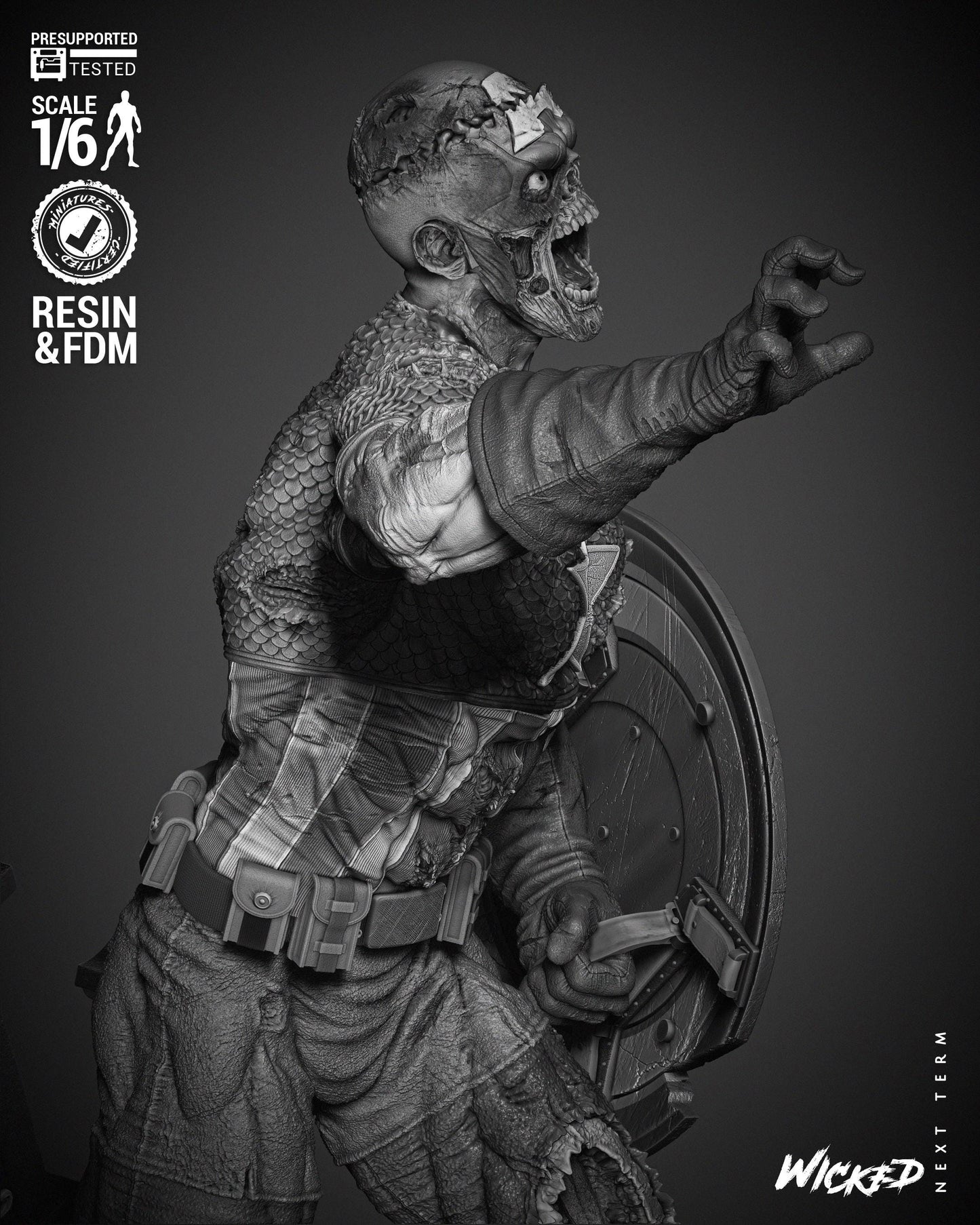 Captain America Zombie - UNPAINTED FAN ART - Wicked 3D Models