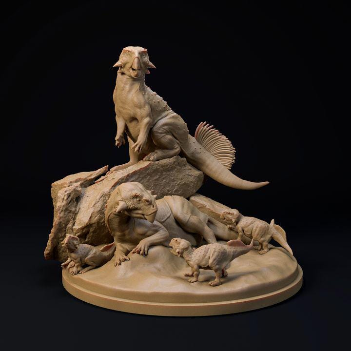 Psittacosaurus Family - UNPAINTED - Dino and Dog Miniatures