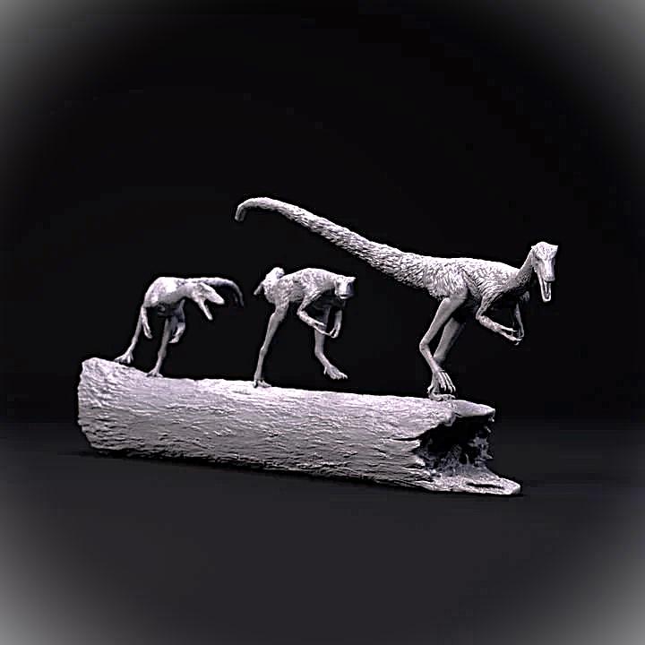 Compsognathus on log - UNPAINTED - Dino and Dog Miniatures