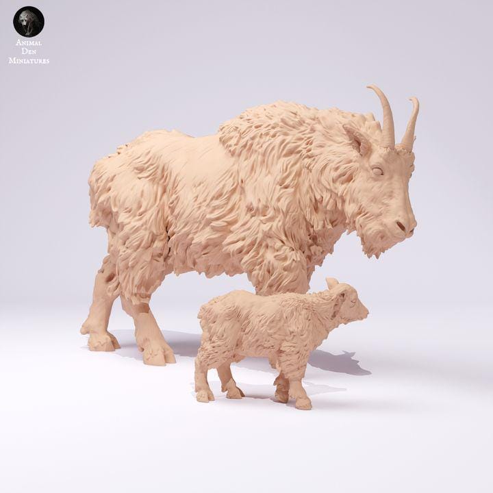 Rocky Mountain Goat and Kid- UNPAINTED - Animal Den Miniatures