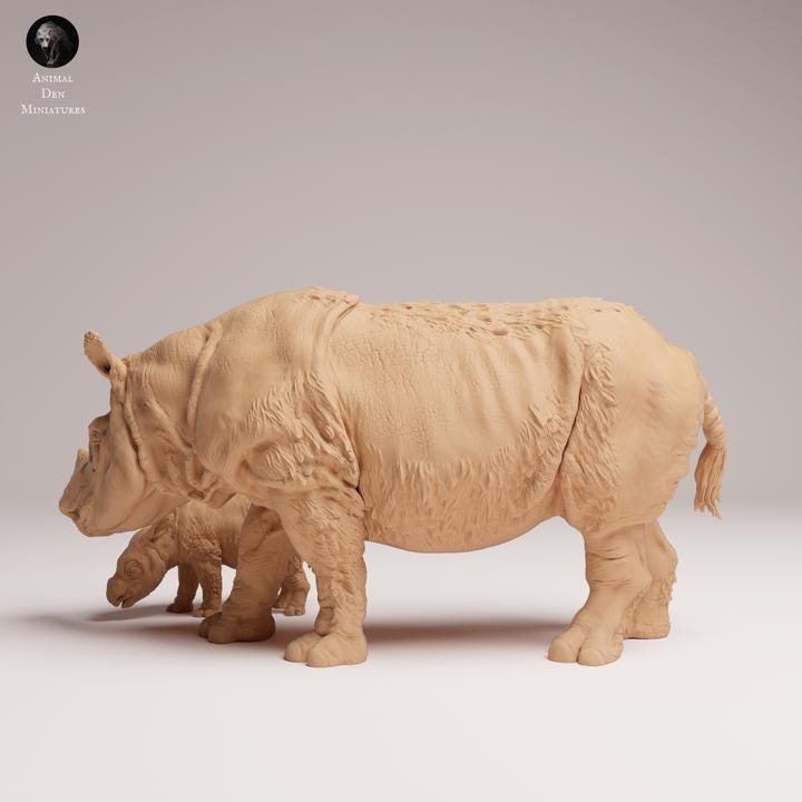 Sumatran Rhino Female and Calf - UNPAINTED - Animal Den Miniatures
