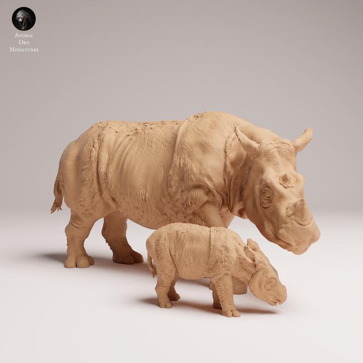 Sumatran Rhino Female and Calf - UNPAINTED - Animal Den Miniatures